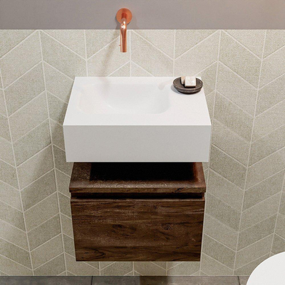 MONDIAZ ANDOR Toiletmeubel - 40x30x30cm - 0 kraangaten - 1 lades - dark brown mat - wasbak links - Solid surface - Wit