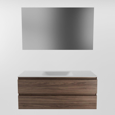 Mondiaz Aivy badmeubelset - 120x45x50cm - 0 kraangaten - 1 wasbak talc Solid surface - Midden - 2 lades - Met spiegel - Melamine Mocha