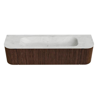 MONDIAZ KURVE-DLUX Meuble de salle de bains 170 cm avec module 25 Len R couleur Walnut avec 1 tiroir et 2 portes. Lavabo BIG LARGE central sans trou de robinet couleur Opalo.