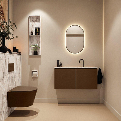 MONDIAZ TURE-DLUX Meuble toilette - 100cm - Rust - EDEN - vasque Glace - position centrale - 1 trou de robinet