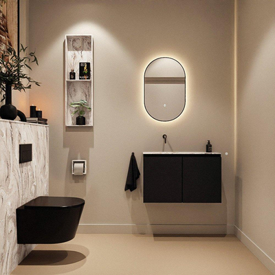 MONDIAZ TURE-DLUX Meuble toilette - 80cm - Urban - EDEN - vasque Glace - position gauche - sans trou de robinet