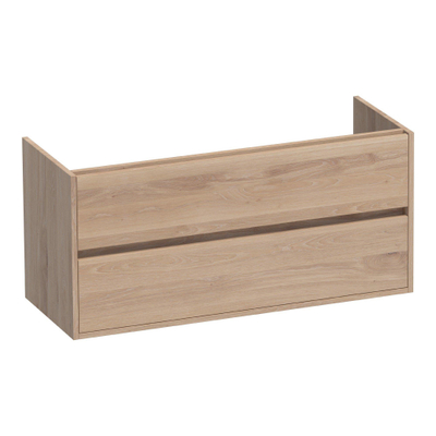 BRAUER Adore meuble sous-lavabo - 120x46x55cm - 2 tiroirs à fermeture douce - sans poignées - 2 découpes pour siphon - chêne massif - chêne à lamelles naturel