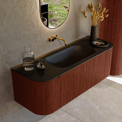 Mondiaz KURVE Ensemble de meubles de salle de bains - 130x46x40cm - 1 tiroir - 2 portes - lavabo solid surface - central - sans trou de robinet - Ruby