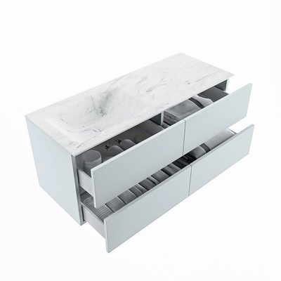 Mondiaz VICA-DLUX ensemble de meuble de salle de bain - 120cm - meuble sous-vasque argile - 4 tiroirs - lavabo encastré nuage gauche - sans trous de robinet - version haute de 60cm - opalo