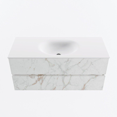 Mondiaz VICA ensemble de meuble de salle de bain - 110cm - meuble sous-vasque carrara - 2 tiroirs - lavabo moon milieu - sans trous de robinet - version haute de 60cm - talc