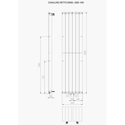 Plieger Cavallino Retto designradiator verticaal enkel middenaansluiting 1800x450mm 910W mat wit