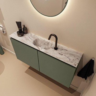 MONDIAZ TURE-DLUX Meuble de WC 100 cm Army. EDEN vasque Glace position milieu. Avec 1 trou de robinet.