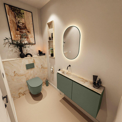 MONDIAZ TURE-DLUX 100cm toiletmeubel Army. EDEN wastafel Frappe positie links. Zonder kraangat.