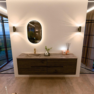 Mondiaz CIRO-DLUX Badkamermeubelset - 170x45x50cm - Solid surface wastafel Sombra - 1 wasbak Links - 1 kraangat - 4 lades - Shadow