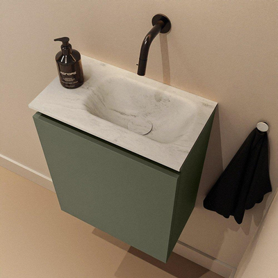 MONDIAZ TURE-DLUX Meuble toilette - 40cm - Army - EDEN - vasque Opalo - position droite - sans trou de robinet