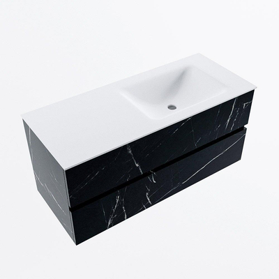 Mondiaz VICA ensemble de meuble de salle de bain - 110cm - meuble sous-vasque marquina - 2 tiroirs - lavabo cloud droite - 1 trou de robinet - version haute de 60cm - talc