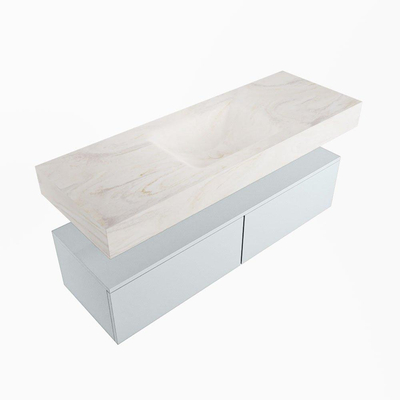 Mondiaz ALAN-DLUX Ensemble de meuble - 130cm - meuble - Clay mat - 2 tiroirs - Lavabo Cloud Ostra suspendu - vasque Centre - 1 trou de robinet - Beige