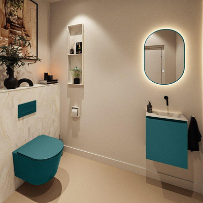 MONDIAZ TURE-DLUX meuble de toilettes 40cm Smag. EDEN lavabo Ostra position à droite. Sans trou de robinet.