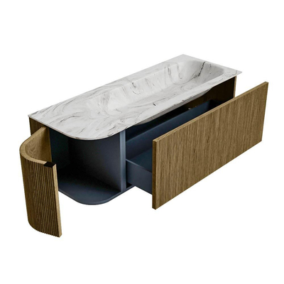 Mondiaz KURVE-DLUX Badkamermeubelset - 125x46x40cm - 1 lade - 1 deur - wastafel solid surface - rechts - 1 kraangat - Dusk