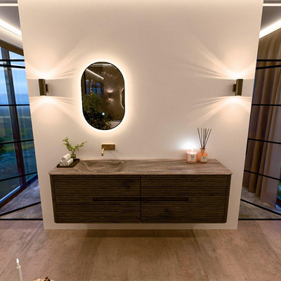 Mondiaz CIRO-DLUX Meuble de salle de bains - 170x45x50cm - Plan vasque Solid surface Oza - 1 vasque à gauche - sans trous de robinet - 4 tiroirs - Shadow