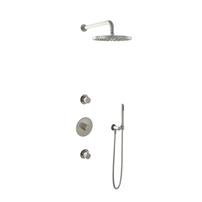 Hotbath Buddy IBS - Regendoucheset - 35cm wandarm - 30cm ronde hoofddouche - staafhanddouche - 2 stopkranen - geborsteld nikkel (RVS)