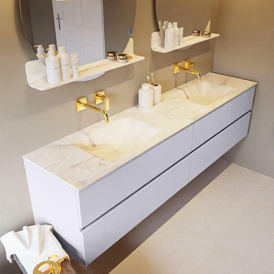 Mondiaz VICA-DLUX ensemble de meuble de salle de bain - 200cm - meuble sous-vasque cale - 4 tiroirs - lavabo encastrée cloud double - sans trous de robinet - version haute de 60cm - ostra