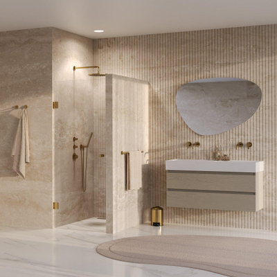 BRAUER Void Carving Nisdeur - 60x200cm - draaideur - glascoating - omkeerbaar - helder glas - geborsteld goud PVD