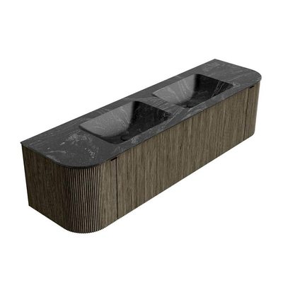 Mondiaz KURVE-DLUX Badkamermeubelset - 170x46x40cm - 1 lade - 2 deuren - wastafel solid surface - dubbel - 2 kraangaten - Shadow