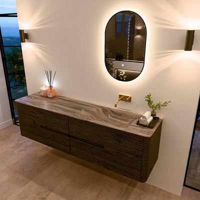 Mondiaz CIRO-DLUX Ensemble de meubles de salle de bains - 180x45x50cm - Plan vasque en solid surface Sombra - 1 vasque à droite - sans trous de robinet - 4 tiroirs - Shadow