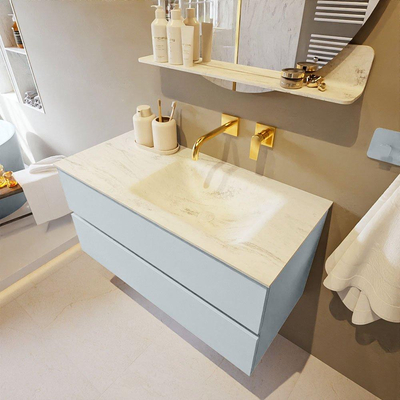 Mondiaz VICA-DLUX ensemble de meuble de salle de bain - 100cm - meuble sous-vasque argile - 2 tiroirs - lavabo encastré nuage droite - sans trous de robinet - miroir modèle spot - version XL 60cm de haut - opalo