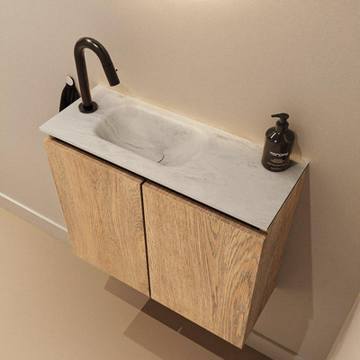 MONDIAZ TURE-DLUX 60cm toiletmeubel Washed Oak. EDEN wastafel Opalo positie links. Met 1 kraangat.