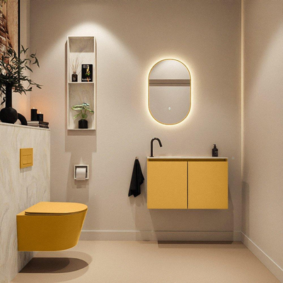 MONDIAZ TURE-DLUX 80cm toiletmeubel Ocher. EDEN wastafel Ostra positie links. Met 1 kraangat.