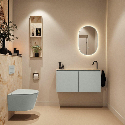 MONDIAZ TURE-DLUX Meuble toilette - 100cm - Greey - EDEN - vasque Frappe - position droite - 1 trou de robinet