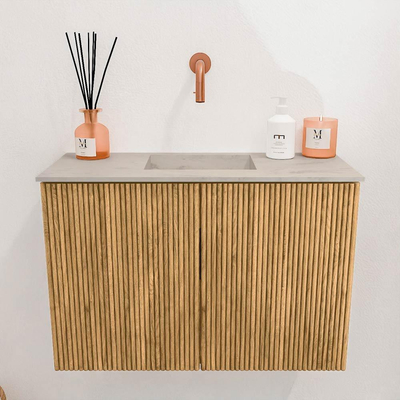 Mondiaz JOYA-DLUX 60cm toiletmeubel - kleur Oak - Wastafel FAYE positie Midden Zonder kraangat kleur Opalo.