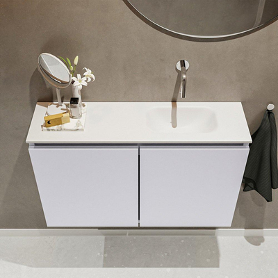 MONDIAZ TURE Toiletmeubel 80x23x50cm met 0 kraangaten 2 deuren cale mat Wastafel Eden rechts Solid Surface Wit