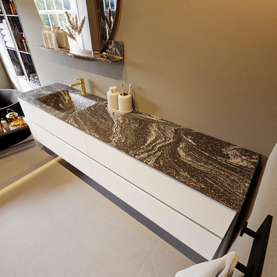 Mondiaz VICA-DLUX Ensemble meuble de salle de bains - 200cm - talc - 4 tiroirs - Lavabo encastré CLOUD - gauche - 1 trou de robinet - couleur Lava - Version XL 60cm de hauteur