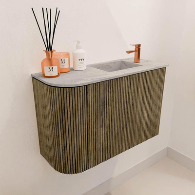 Mondiaz JOYA-DLUX 61.6cm toiletmeubel - ronding links kleur Dusk - Wastafel FAYE positie Rechts 1 kraangat kleur Glace.