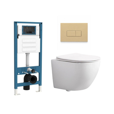 QeramiQ Dely Swirl Compact Ensemble WC - réservoir encastré QeramiQ flush - abattant fin - plaque de commande en plastique beige - boutons rectangulaires - blanc brillant