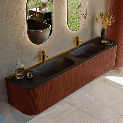 Mondiaz KURVE Badkamermeubelset - 200x46x40cm - 2 lade - 2 deuren - wastafel solid surface - dubbel - 2 kraangaten - Ruby