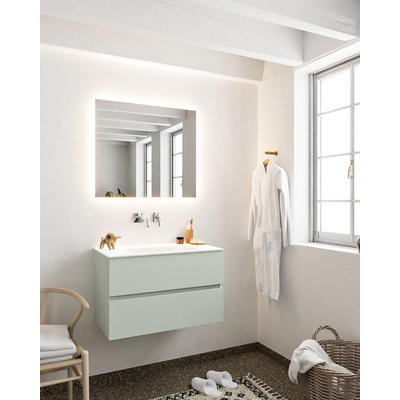MONDIAZ VICA Ensemble de meuble salle de bain - 80cm - 2 tiroirs - lavabo Cloud au centre - 0 trous de robinet - solid surface grise