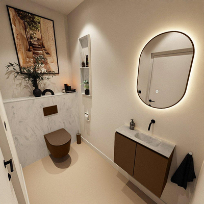 MONDIAZ TURE-DLUX Meuble toilette - 60cm - Rust - EDEN - vasque Opalo - position droite - sans trou de robinet