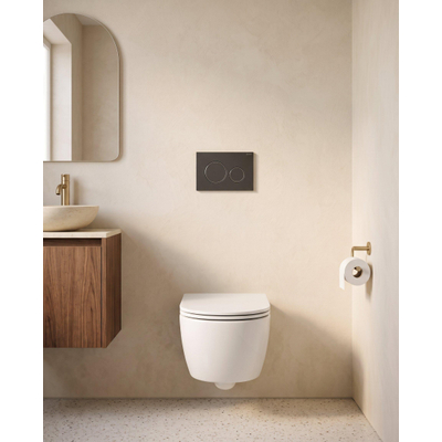 QeramiQ Dely Swirl Toiletset - 36.3x51.7cm - Geberit UP320 inbouwreservoir - met Burda frame - slim zitting - bedieningsplaat mat antraciet - ronde knoppen - glans wit