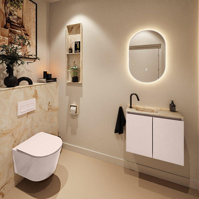 MONDIAZ TURE-DLUX Meuble de toilettes 60 cm Rosee. EDEN lavabo Frappe position à gauche. Avec 1 trou de robinet.