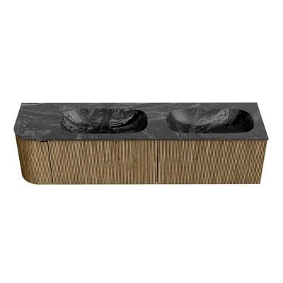 Mondiaz KURVE-DLUX Ensemble de meuble de salle de bains - 175x46x40cm - 2 tiroirs - 1 porte - vasque solid surface - double / droite - 2 trous de robinet - Dusk