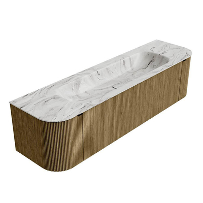 Mondiaz KURVE-DLUX Badkamermeubelset - 170x46x40cm - 1 lade - 2 deuren - wastafel solid surface - midden - zonder kraangat - Dusk