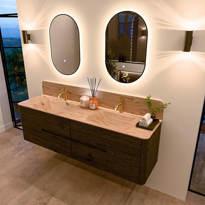 Mondiaz CIRO-DLUX Meuble de salle de bains - 170x45x50cm - Plan vasque solid surface Arena - 2 vasques double - 2 trous de robinetterie - 4 tiroirs - Shadow