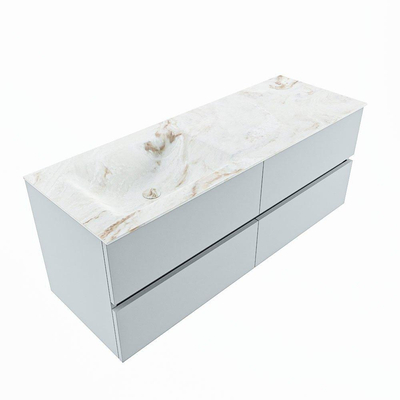 Mondiaz VICA-DLUX Ensemble de meuble de salle de bain - 130cm - meuble sous-vasque argile - 4 tiroirs - lavabo encastré nuage gauche - sans trous de robinet - version haute de 60cm - frape