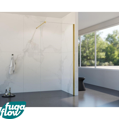 FugaFlow Eccelente Vetro douche à l'italienne salle de bain - 160x200cm - verre clair - bras mural - laiton brossé