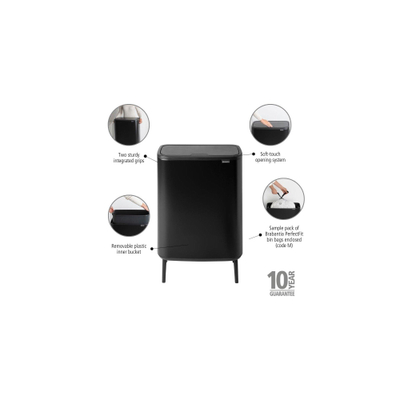 Brabantia Bo Touch Bin Hi Poubelle - 60 litres - seau intérieur en plastique - matt black