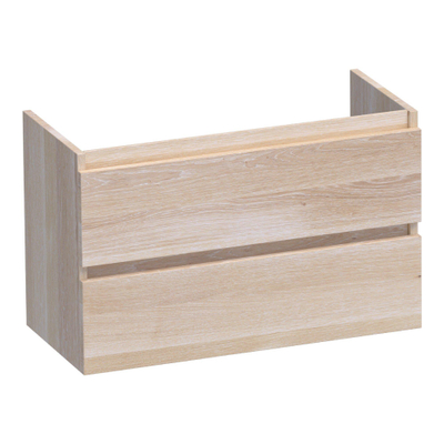 BRAUER Joy meuble sous-lavabo peu profond - 80x39x50cm - 2 tiroirs à fermeture douce - sans poignée - 1 découpe pour siphon - chêne massif - chêne à lamelles blanc