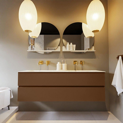 Mondiaz VICA-DLUX ensemble de meuble de salle de bain - 150cm - meuble sous-vasque reposant - 2 tiroirs - lavabo encastrée cloud double - sans trous de robinet - version haute de 60cm - opalo