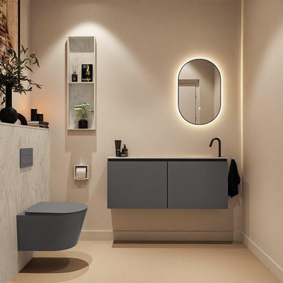 MONDIAZ TURE-DLUX meuble de toilettes 120cm Dark Grey. EDEN lavabo Opalo position droite. Avec 1 trou de robinet.