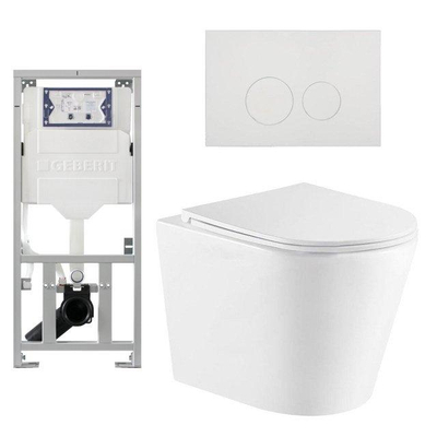 QeramiQ Dely Pack WC - 36.3x51.7cm - à fond creux - sans bride - réservoir encastré Geberit UP320 - abattant WC à fermeture douce - plaque de déclenchement blanche brillante - boutons ronds - blanc brillant