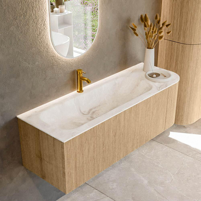 MONDIAZ KURVE-DLUX 135cm Meuble salle de bain avec module 25 D - couleur Oak - 1 tiroir - 1 porte - vasque BIG MEDIUM gauche - 1 trou de robinet - couleur Frappe