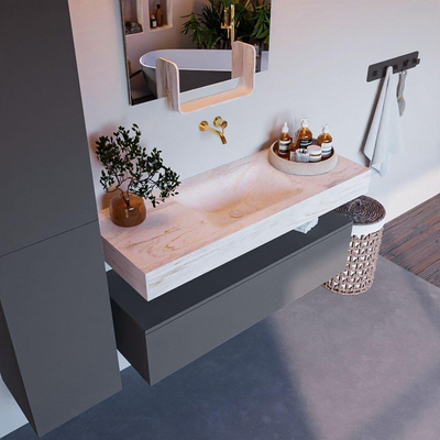 Mondiaz ALAN-DLUX Ensemble de meuble - 120cm - meuble Plata mat - 1 tiroir - Lavabo Cloud Ostra suspendu - vasque Centre - 0 trous de robinet